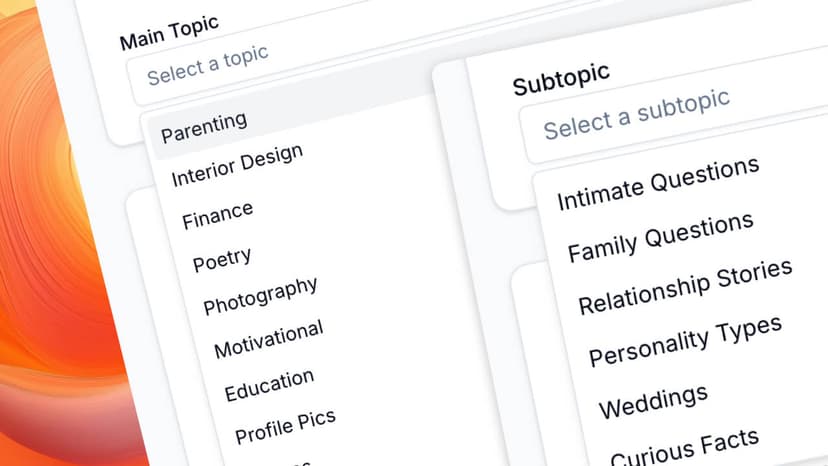 Pick a Topic interface showing topic selection